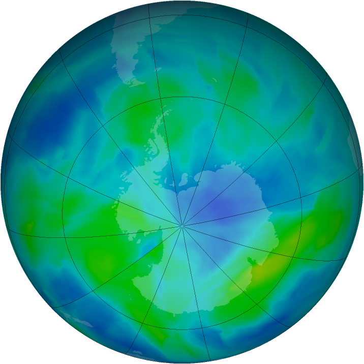 Antarctic ozone map for 20 March 2012